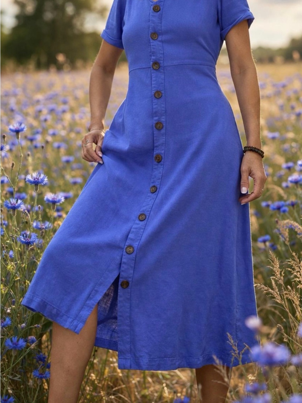 Old Navy Royal Blue Button-Front Midi Dress
